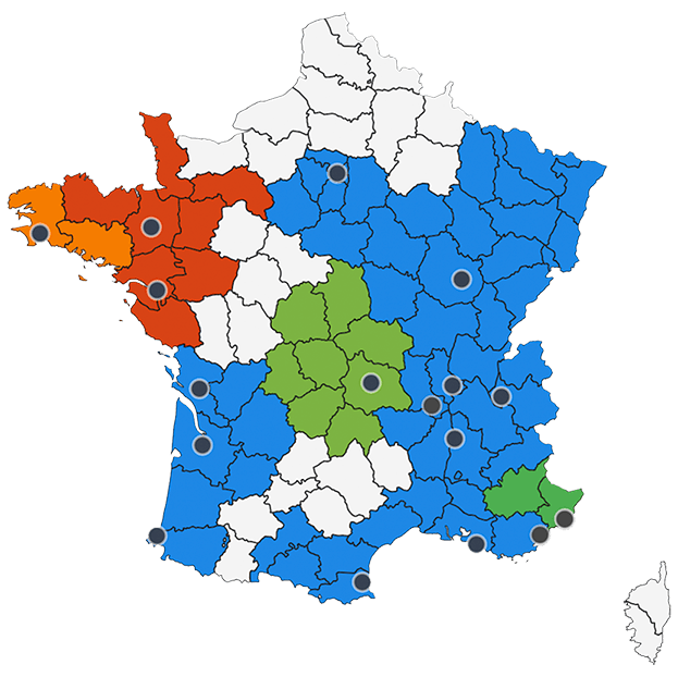 Carte des départements couverts par ETICA Groupe